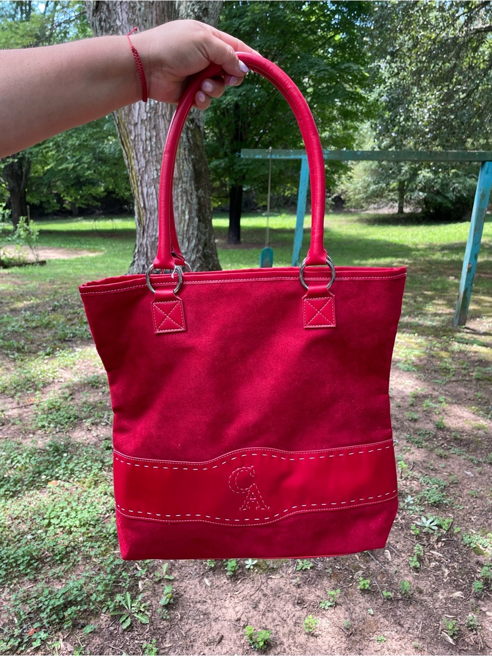 Red Women's Tote Bag with Embossed Logo - Classic Carryall